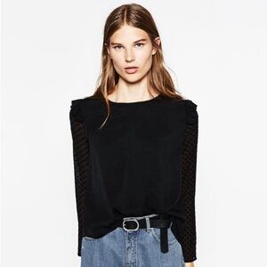 Zara Mesh Sleeve Polka Dot Blouse